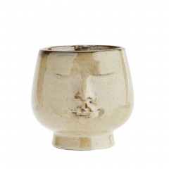 POT FLOWER WITH FACE LARGE BEIGE BROWN 
